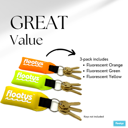 High Visibility Floating Neoprene Keychains - 3 Pack